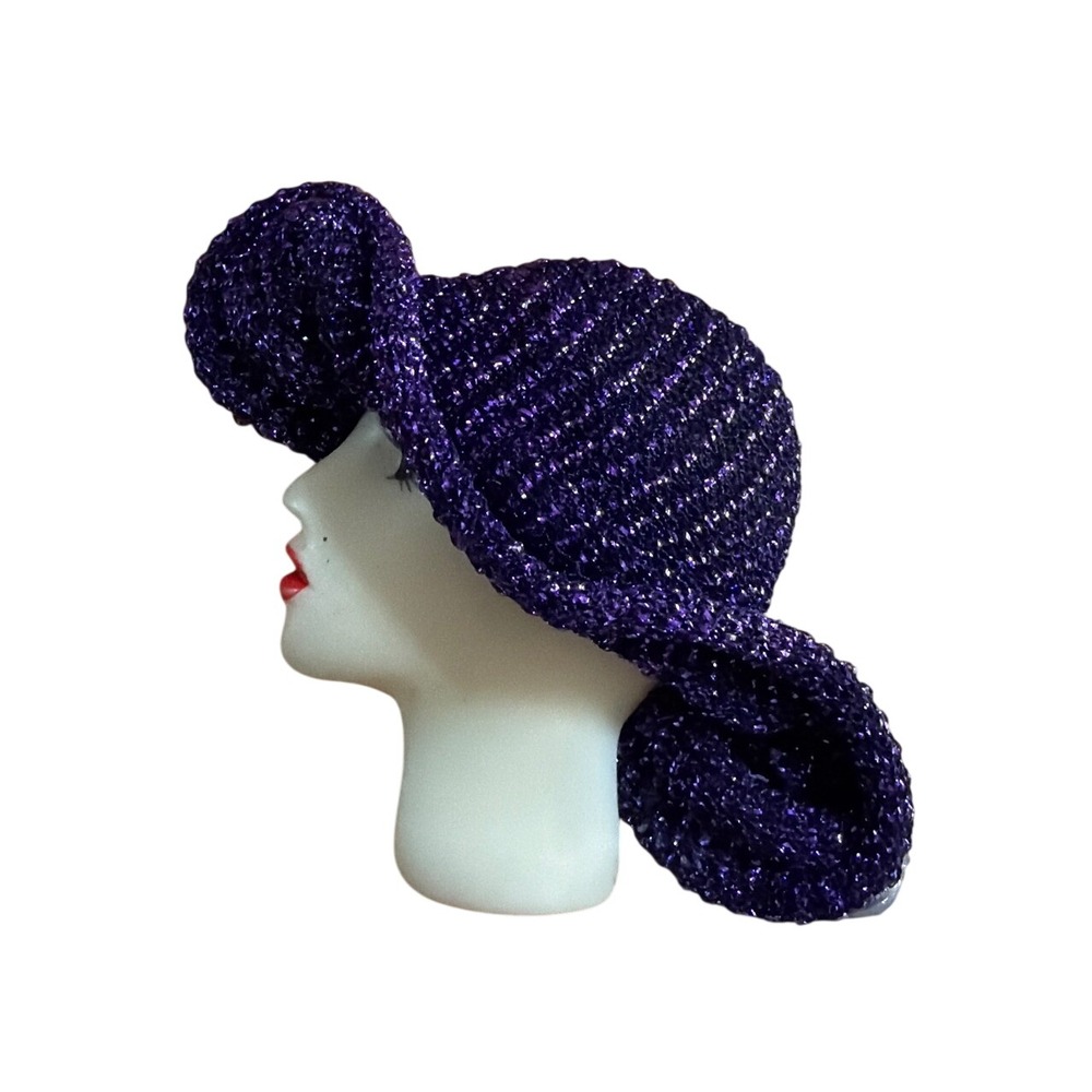 Vintage Style Lady Head Brooch Purple Glitter Hat Profile Pin Retro Glam
